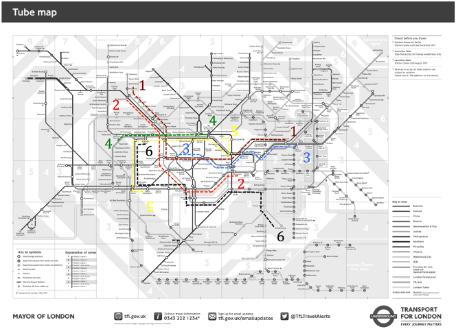 6 trajets sur le plan du Metro de Londre (Guillaume Dussably)